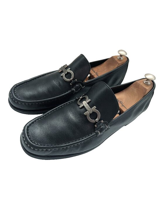 $995 Salvatore Ferragamo Mens THOMAS Black Shoes Gancini Silver Bit Loafers 11 D main image 7